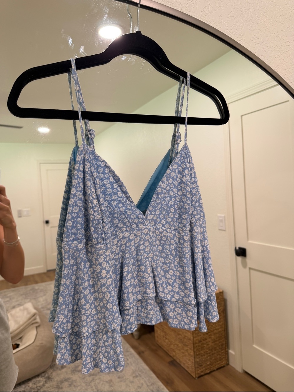 Ocean Drive Light Blue Floral V-Neck Tiered Camisole